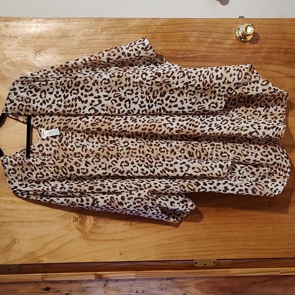 aerie Other - Aerie Animal Print Chiffon Coverup Kimono Brown Tan Sheer Flowy Wrap Leopard OS